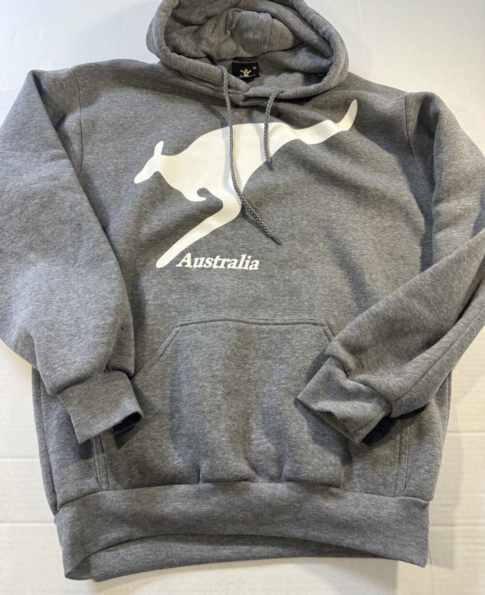 Mr. Kangaroo Men’s M Gray Pullover Hoodie Australia Graphic Print w/ Pockets